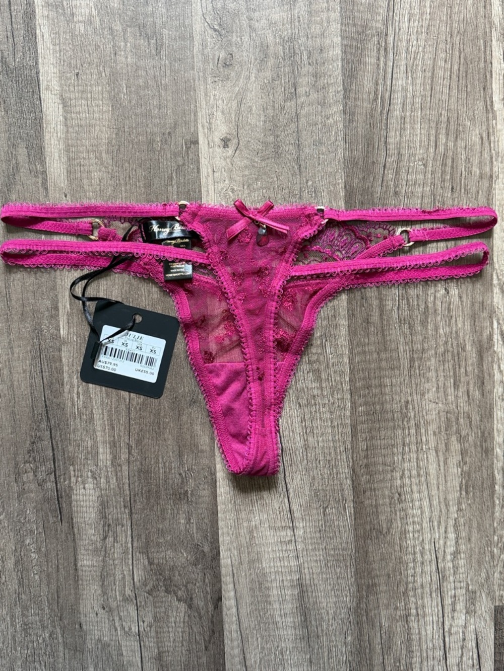 Honey Birdette Julie Hot Pink Lace Strappy Thong - Picture 2 of 4